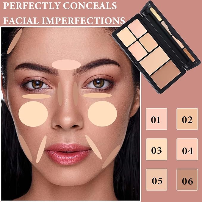 Color Correcting Concealer Palette,Concealer Contour Palette Long-Lasting Makeup Cream Contour Palette,Contouring Foundation Highlighting Corrector Concealer Palette for Dark Circles & Blemish(#02)-Velvo Beauty