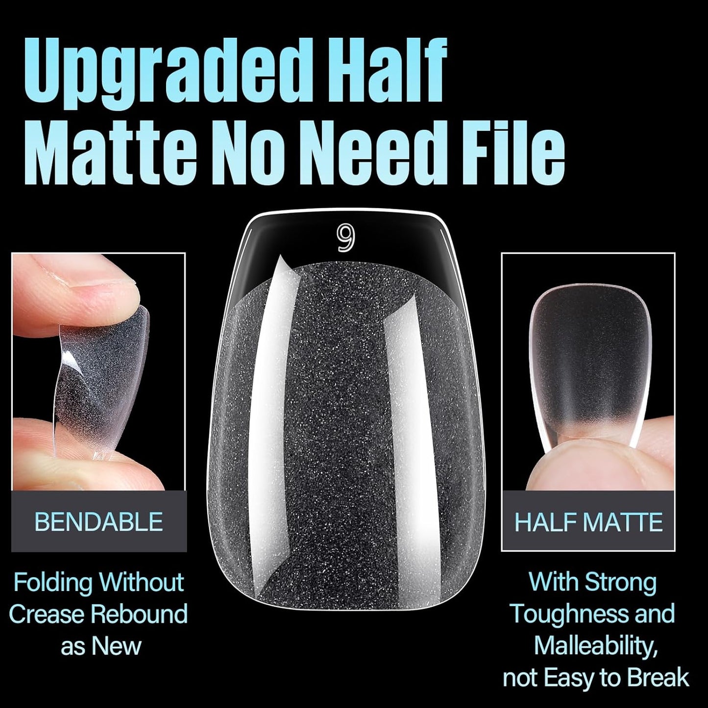 TOMICCA Short Coffin Nail Tips,240Pcs Soft Acrylic Nail Tips Full Cover,Gel Nails Tips Half Matte Press on Nails Clear Fake Nails Extension Tips for Salon DIY 12Sizes-Velvo Beauty