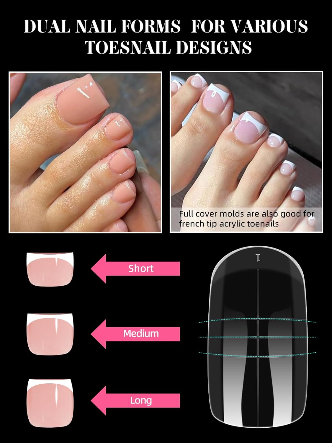 600 Pcs Toe Nail Dual Forms for Poly Extension Gel, EBANKU Toenail Extension Forms Reusable Full Cover Molds for French Tip Acrylic Toenails Pedicure for Salon & DIY at Home 15 Sizes-Velvo Beauty