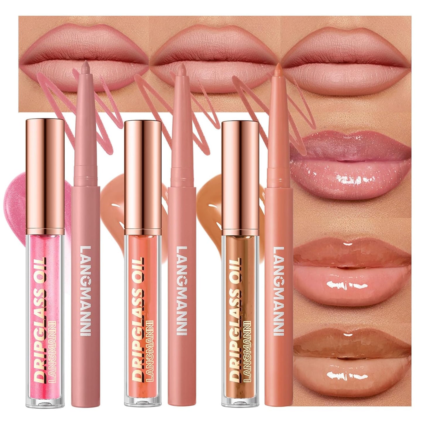 6pcs Hydrating Lip Oils + Lip Liner Pencil Lip Combo Sets, 24H Long-Lasting Lip Kit with Lip Liner and Gloss, Nourishing, Non-Sticky Tinted Stain Lip Gloss Plumping Lip Oil Set for Women(Set A)-Velvo Beauty