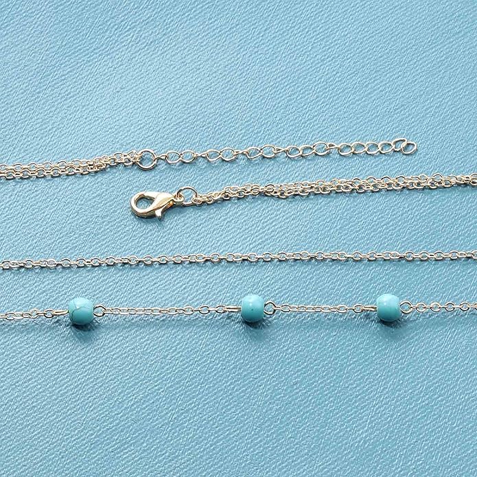 Boho Layered Coin Turquoise Necklace Gold Hammered Coin Disc Pendant Necklace Vintage Necklace Chain Jewelry for Women-Velvo Beauty