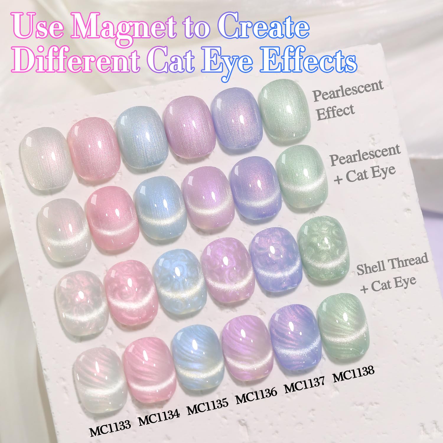 Double Rhythm Cat Eye Gel Polish Set 6 Colors Shimmer Glitter with Magnet Holographic Reflective Magnetic UV Nail Art Kit (Pearl Pink Blue Green Purple 6-Kit 44)-Velvo Beauty
