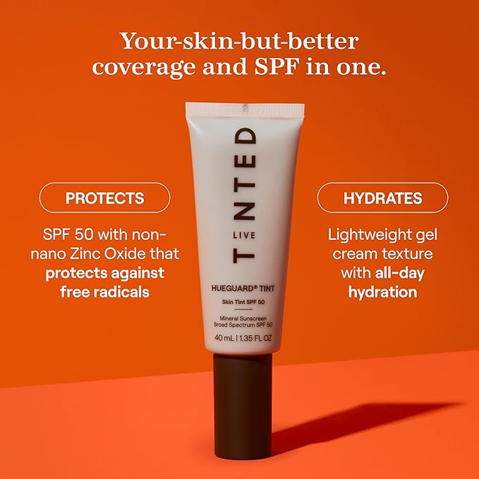 Live Tinted Hueguard Skin Tint SPF 50 - Tinted Mineral Sunscreen with Light-Medium Buildable Coverage With a Hydrating and Radiant Finish - Water and Sweat Resistant, 1.35 fl oz - Shade 06-Velvo Beauty