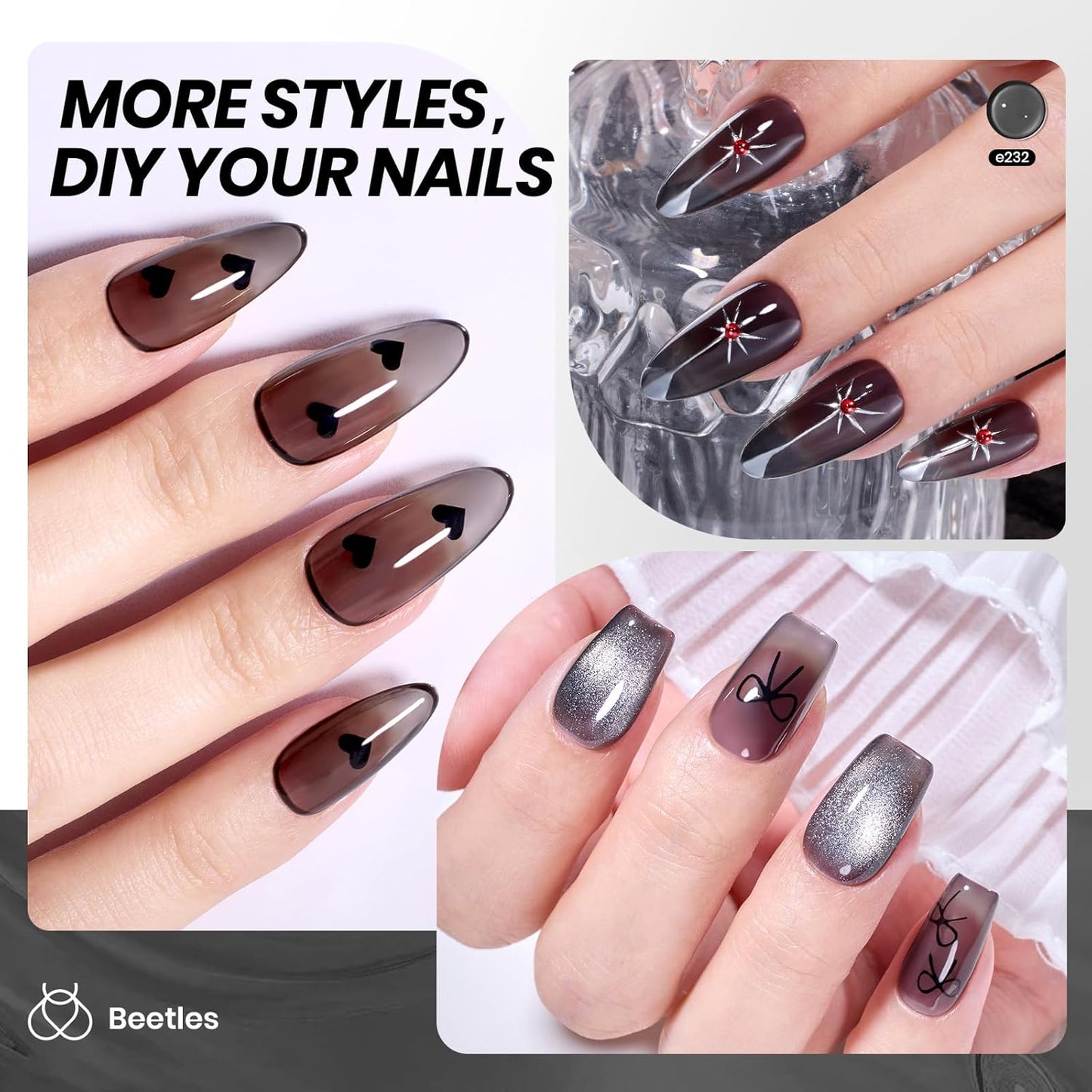 Beetles Black Jelly Gel Nail Polish - 15ML Sheer Black Gel Polish Neutral Jelly Translucent Effect Soak Off UV French Nail Art DIY Home Manicure Gift for Women-Velvo Beauty