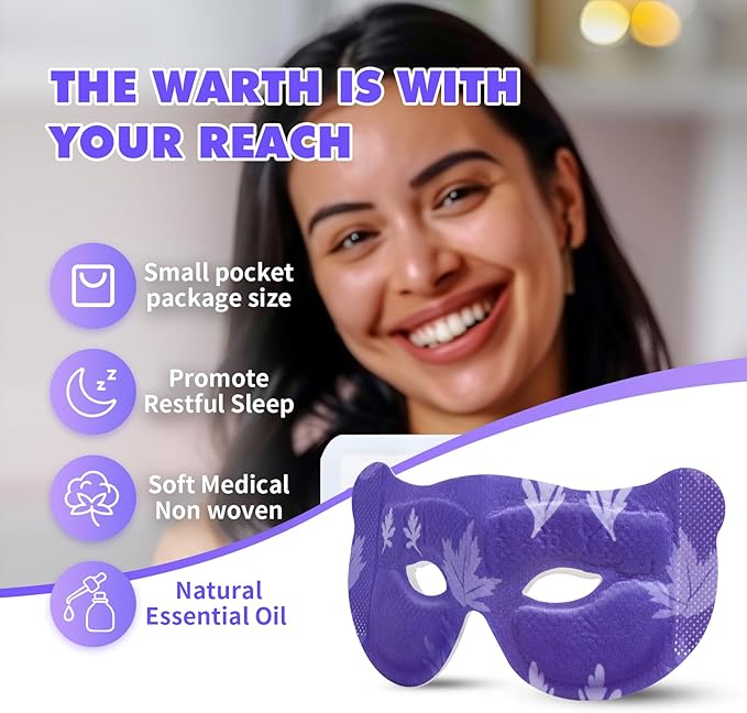 18 Packs Lavender Steam Eye Masks for Dry Eyes 40 Mins Warm Eye Mask Heated Eye Mask Reduce Puffiness Dark Circles Travel Essentials Eye Masks for Sleep Disposable(Lavender,Hollow)-Velvo Beauty