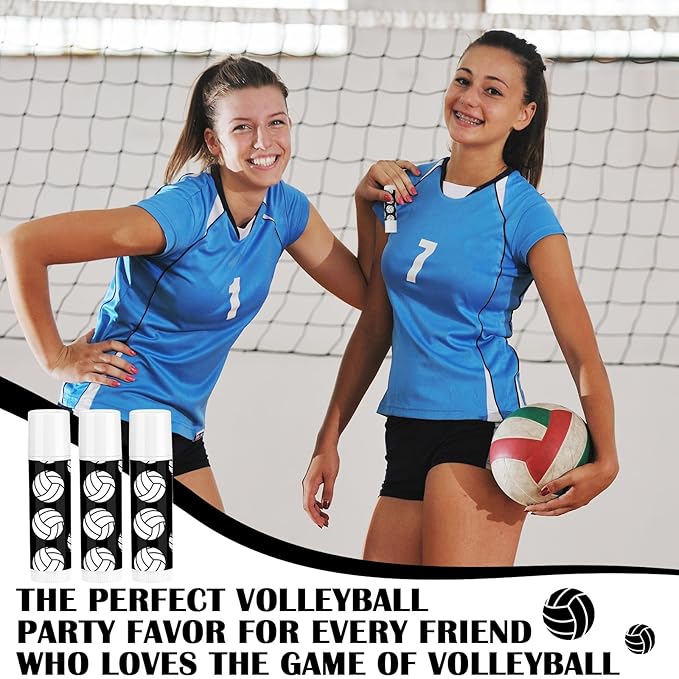 24 Pcs Volleyball Lip Balm Volleyball Team Gifts Volleyball Party Favors Volleyball Lip Balm Gift for Volleyball Team Volleyball Party Guest Supplies (Black)-Velvo Beauty