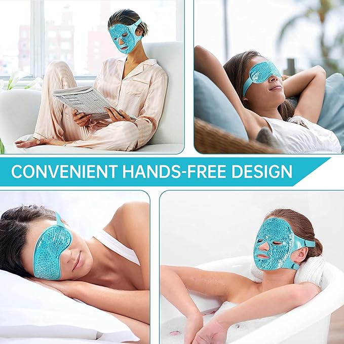 Ice Face Mask Reusable and Cold Gel Eye Mask for Puffiness/Dark Circles/Eye Bags/Dry Eyes/Headaches/Migraines/Stress Relief, Ice Pack for Eyes & Face (Blue)-Velvo Beauty