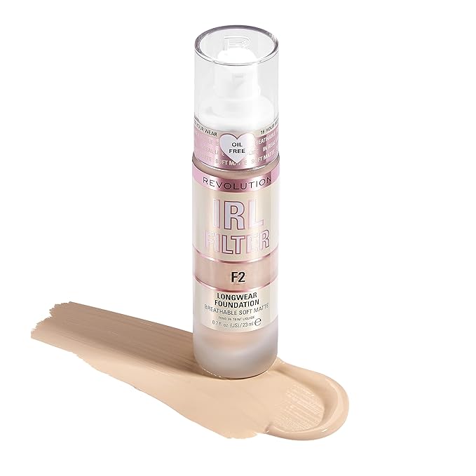 Revolution Beauty, IRL Filter Longwear Foundation, Soft & Breathable Formula, Medium to Full Coverage, Matte Finish, F2, 0.7 Fl. Oz-Velvo Beauty