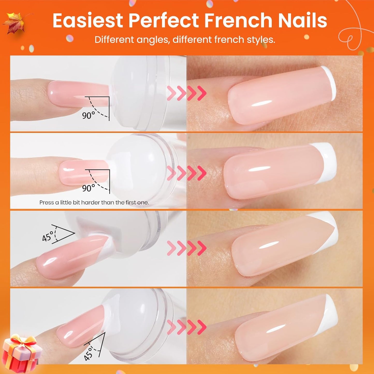 Beetles Nail Stamp, 4Pcs French Tip Tool Easy Manicure Nail Stamper Single Head Soft Silicone Long & Short French Tip Stamp Tool with 2Pcs Nail Scraper Decorations Gift for Women-Velvo Beauty