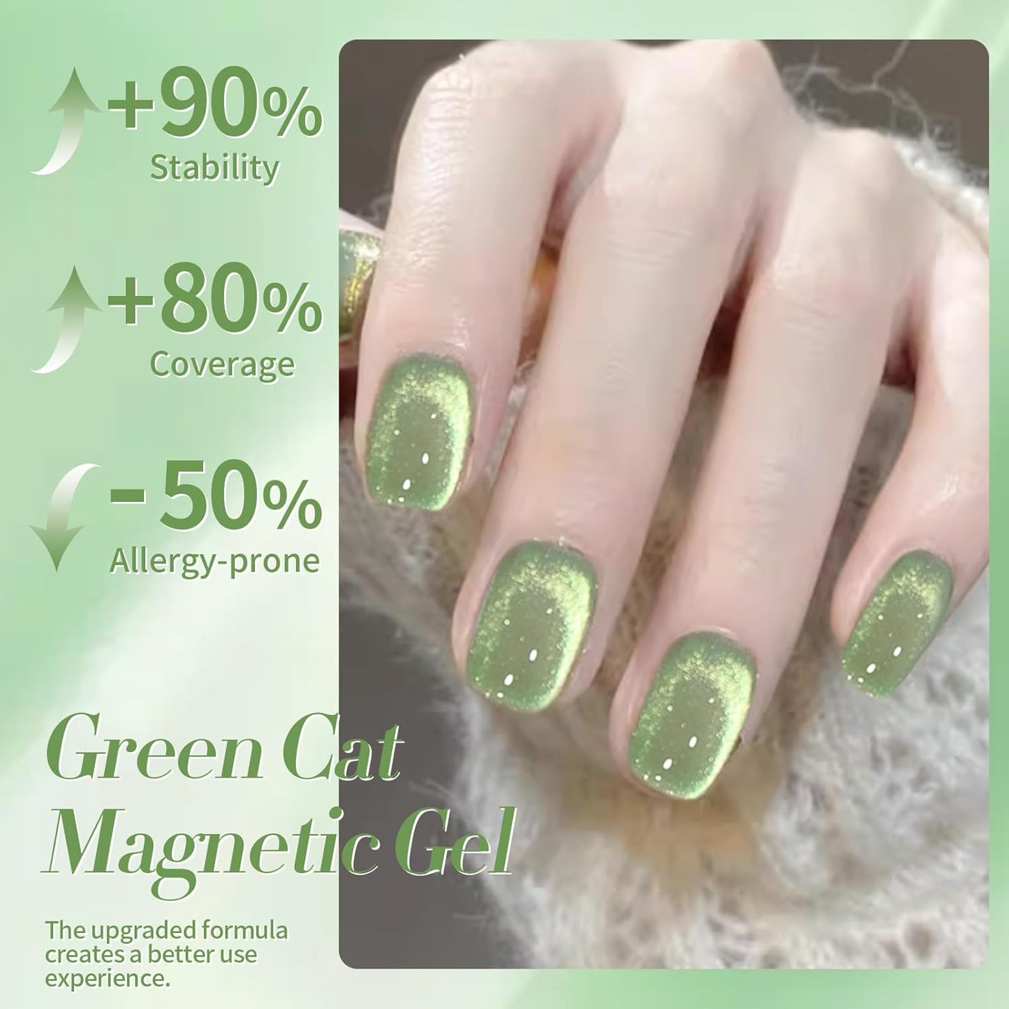 BORN PRETTY Green Cat Magnetic Eye Gel Nail Polish Shimmer Glitter Holographic Aurora Green Magnetic Gel Polish Nail Art Manicure DIY at Home 15ML-Velvo Beauty