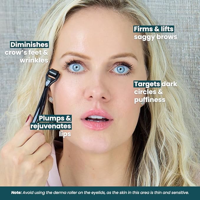 Gin Amber Beauty Mini Derma roller (0.25mm) - 48 Real Individual Needles, Microdermabrasion Device for Skin Care, Serum Absorption with Microneedling, Tool, Hygienic Case (Black Mini 0.25mm)-Velvo Beauty