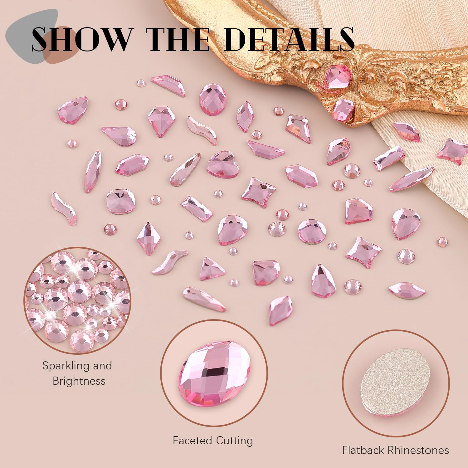 1680Pcs Pink Glass Nail Rhinestones 180Pcs Multi Shapes Flatback Nail Gems + 1500Pcs 1.5-4mm Round Crystal, Manicure Nail Charms Diamond Gemstones for Acrylic Nails Decoration-Velvo Beauty