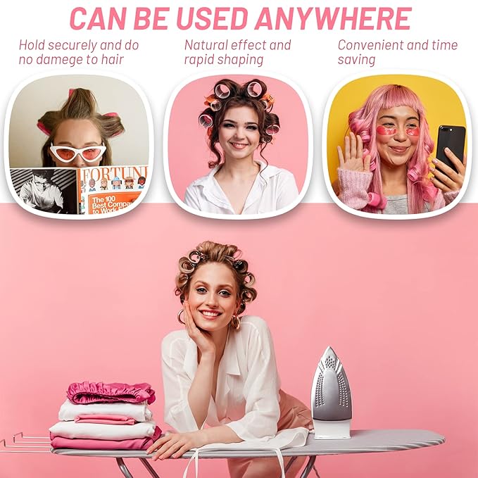 Big Self-Grip Hair Rollers with Stainless Steel Duckbill Clips for Long, Medium Hair and Volume-Velvo Beauty