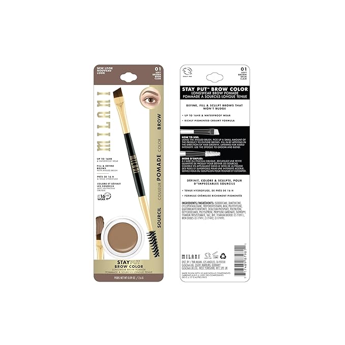 Milani Stay Put Brow Color - Soft Brown (0.09 Ounce) Vegan, Cruelty-Free Eyebrow Color that Fills and Shapes Brows…-Velvo Beauty