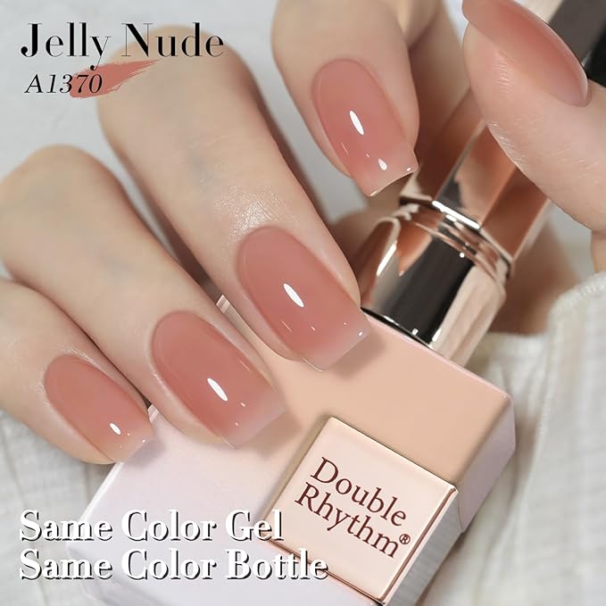Double Rhythm 0.5Oz Translucent Gel Polish Sheer Neutral Natural Light Milky Same Color Same Bottle 15ML Jelly Nail Art DIY at Home (Skin Nude-A1370)-Velvo Beauty