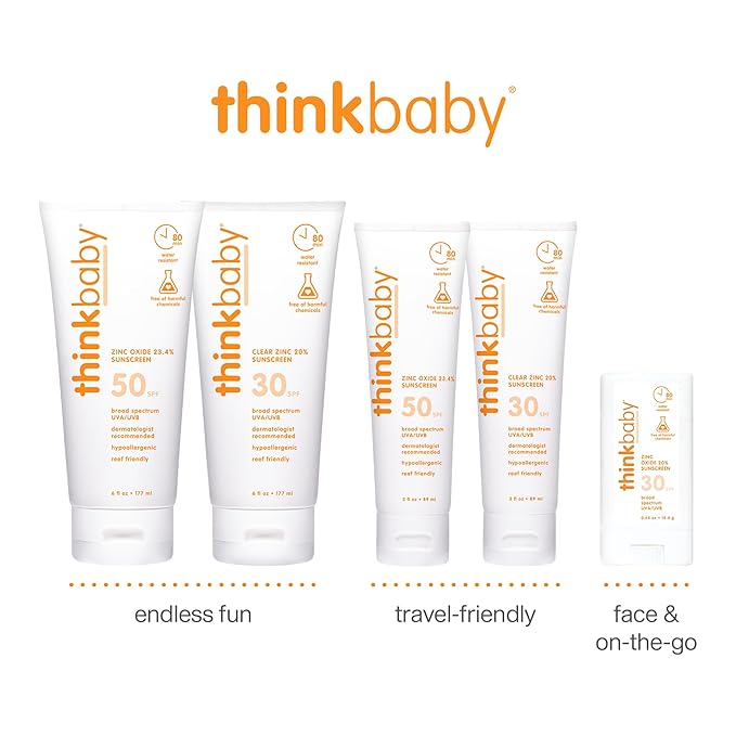 Thinkbaby SPF 50+ Baby Mineral Sunscreen – Safe, Natural Sunblock for Babies - Water Resistant Sun Cream – Broad Spectrum UVA/UVB Sun Protection – Vegan Baby Sunscreen Lotion, 6 Oz.-Velvo Beauty