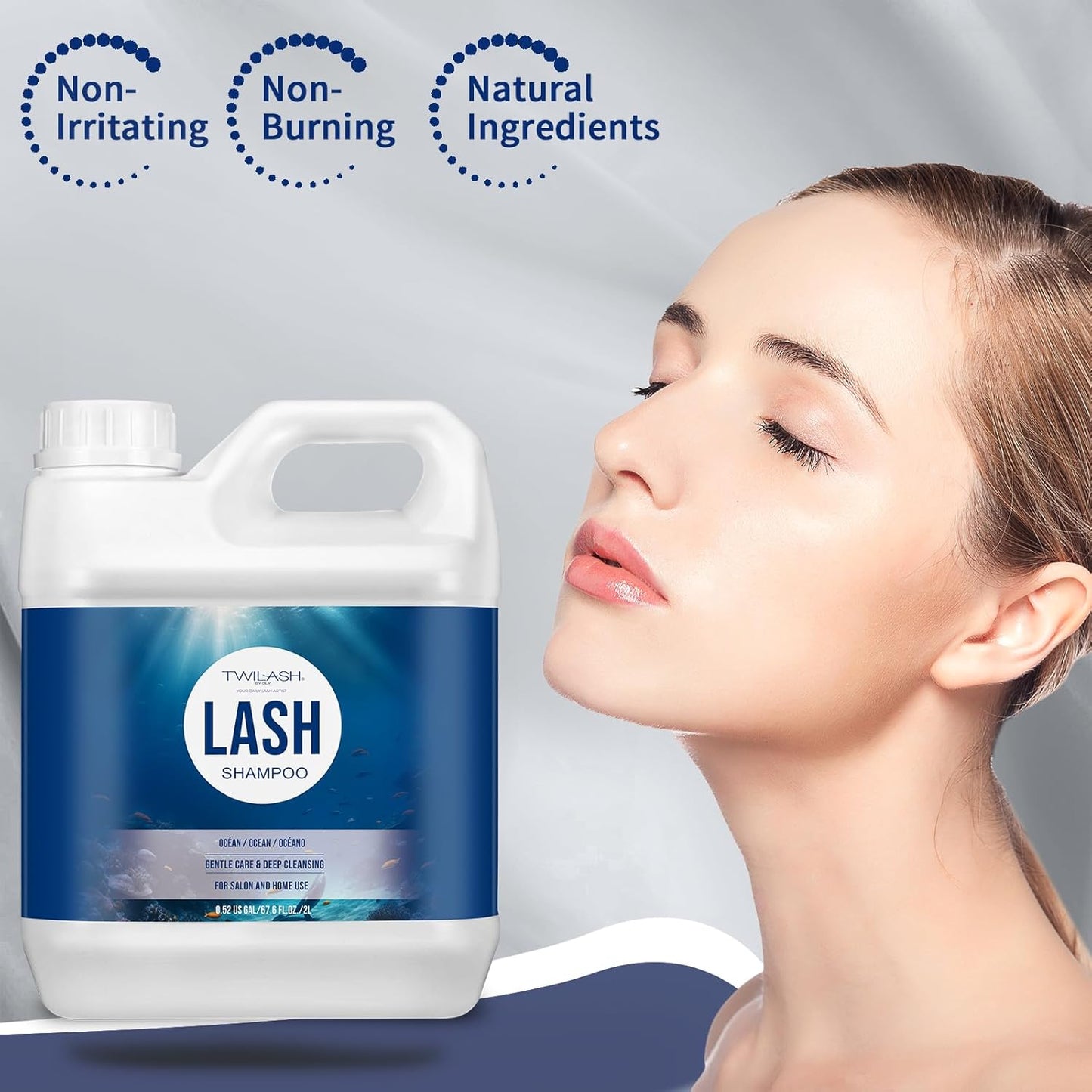 Lash Shampoo Bulk, Eyelash Cleanser for Extensions 2 Liters, Safe Makeup Remover, Non-irritating or Burning Eyelid Foaming Cleanser for Professional Salon and Home Use (Ocean-2L)-Velvo Beauty