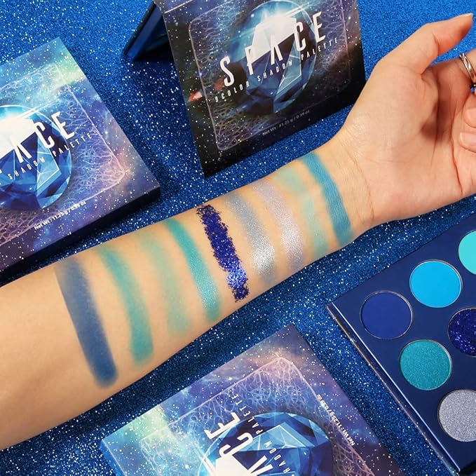 docolor Eyeshadow Palette 9 Colors Blue Eyeshadow Gemstone Shadow Palette Highly Pigmented Mattes Shimmers Smokey Glitter Cream Colorful Powder Blendable Long Lasting Waterproof Makeup Palette-Velvo Beauty