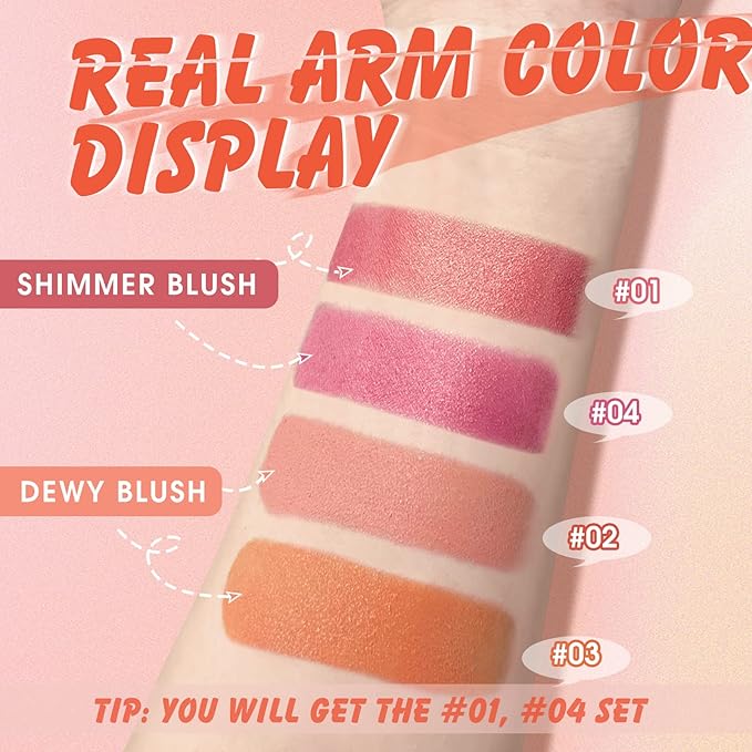 2 Pcs Cream Blush Stick Makeup Kit, Natural Shimmer & Matte Stick Blush Wand for Cheeks, Lightweight Blendable Silky Cream Blush Makeup -Shimmer Blush (#01 Shimmer Pink #04 Shimmer Fuchsia)-Velvo Beauty