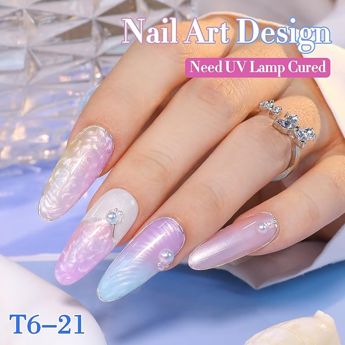 Double Rhythm 6 Pcs 15 ML Gel Polish Set Same Color Same Bottle Soak Off Gel Polish Kit Nail Art Manicure Salon DIY at Home for Women (Pearl Pink White Green Blue Purple-T6-21)-Velvo Beauty