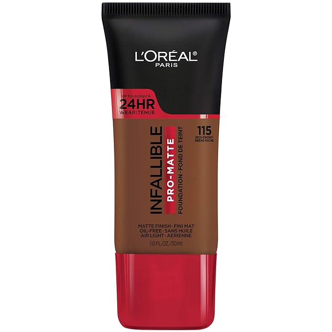 L'Oreal Paris Cosmetics Makeup Infallible Pro-Matte Liquid Longwear Foundation, Rich Ebony, 1 fl oz.-Velvo Beauty