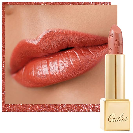 Oulac Coral Orange Lipstick for Women with Metallic 3D Shine Lightweight Hydrating Formula, High Impact Lip Color, Vegan Beauty, Full Coverage Lip Makeup, Christmas Gifts for Women, Be Happy(05)-Velvo Beauty