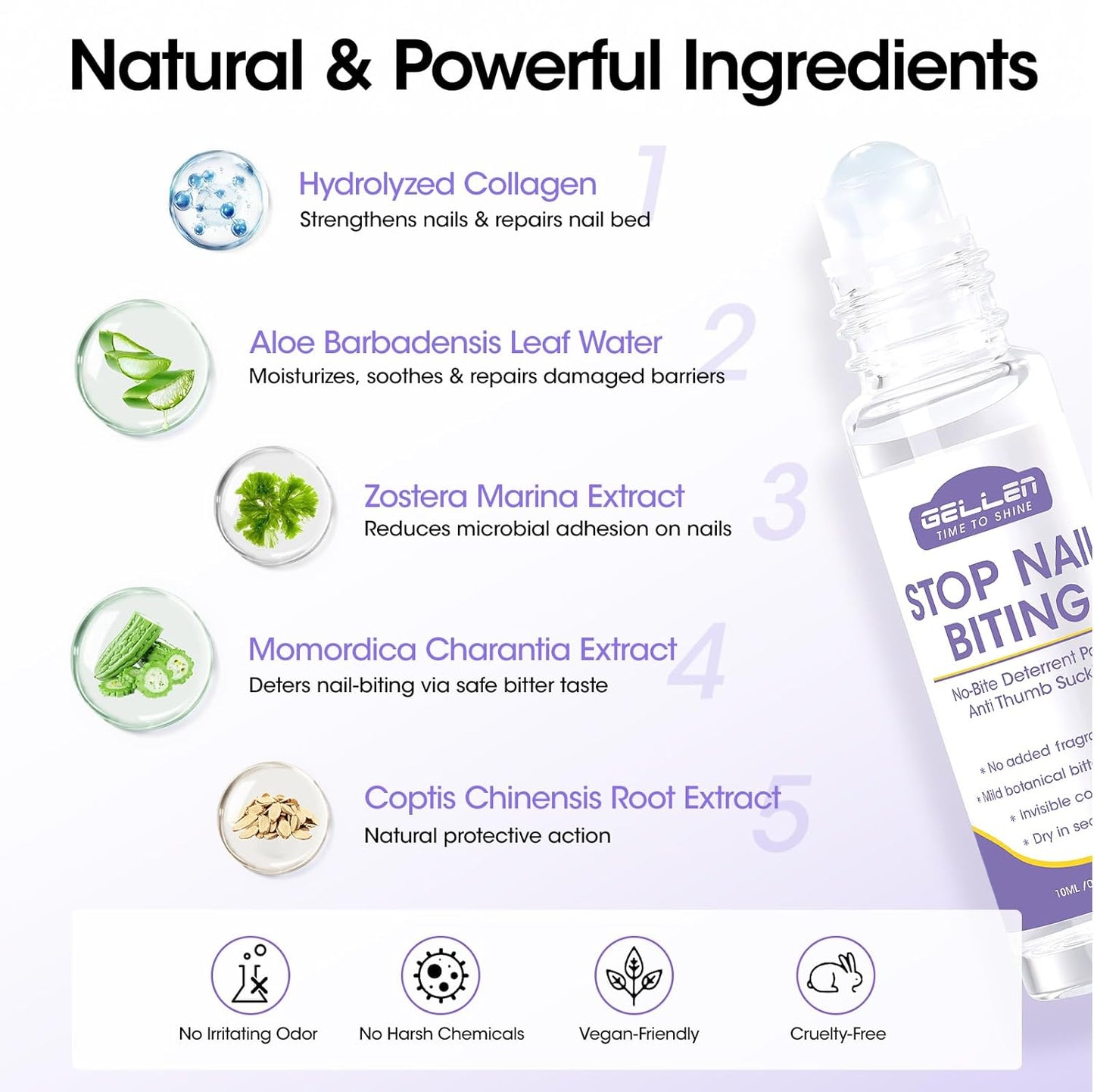 Gellen Nail Biting Treatment for Kids & Adults, Roll-On Stop Thumb Sucking Deterrent, 10ml Nail Biting Prevention, Quick Dry & Water-Resistant No Bite Nail Polish, Nail Care Solution-Velvo Beauty