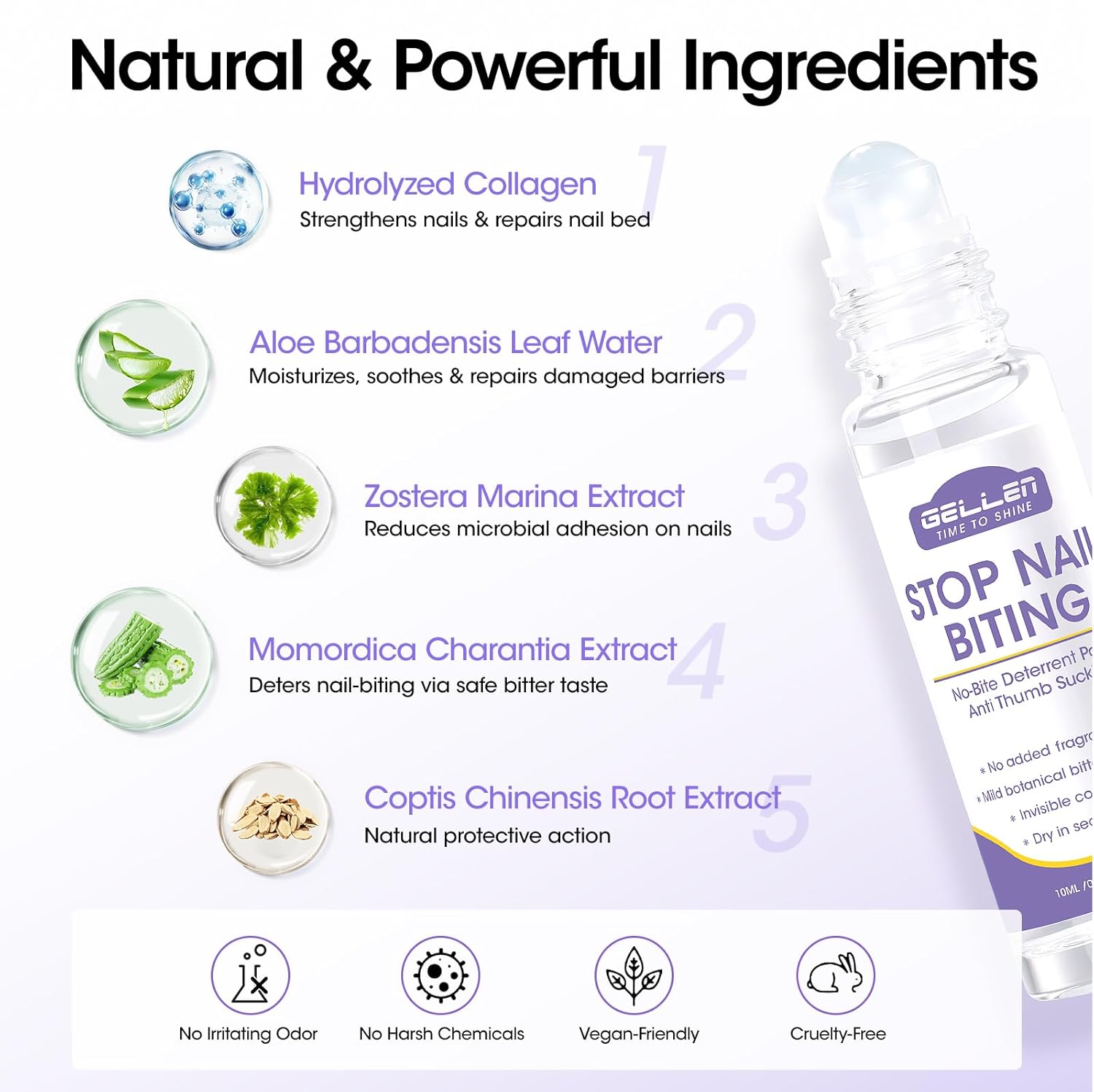 Gellen Nail Biting Treatment for Kids & Adults, Roll-On Stop Thumb Sucking Deterrent, 10ml Nail Biting Prevention, Quick Dry & Water-Resistant No Bite Nail Polish, Nail Care Solution-Velvo Beauty