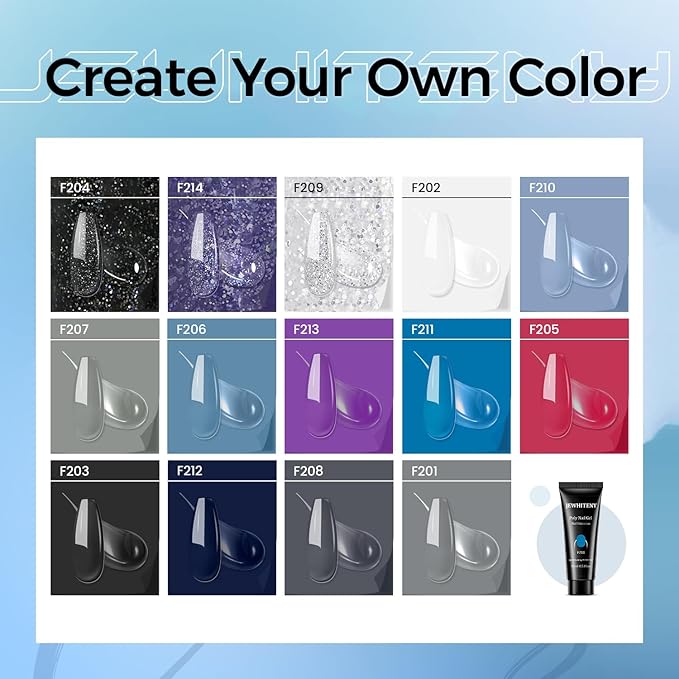 JEWHITENY Poly Nail Gel Kit 14 Colors Purple Nude Grey Black Blue Glitter Tones Starter Kit with UV Lamp Matte & Glossy Top & Base Coat All-in-One Designs DIY At Home-Velvo Beauty