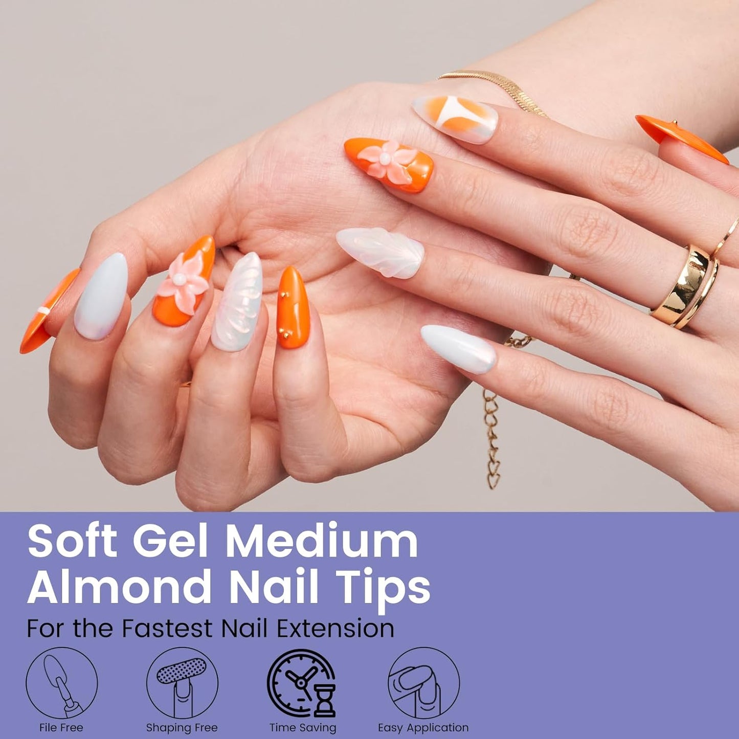 Medium Almond Nail Tips: 240PCS Soft Gel Clear Almond Pre-Shaped Nails Tips, 12 Sizes Full Cover Fake Press on Nails for Acrylic Nail Tip Home DIY Salon Nails-Velvo Beauty