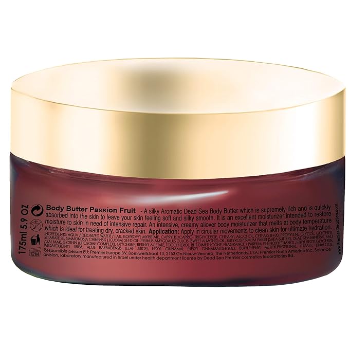 Premier Dead Sea Aromatic Body Butter – Passion Fruit, Hydrating Shea Body Butter for Women & Men, Moisturizing, Firming & Anti-Aging Cream for Dry Skin, Hand & Body, 5.95 Fl.oz-Velvo Beauty