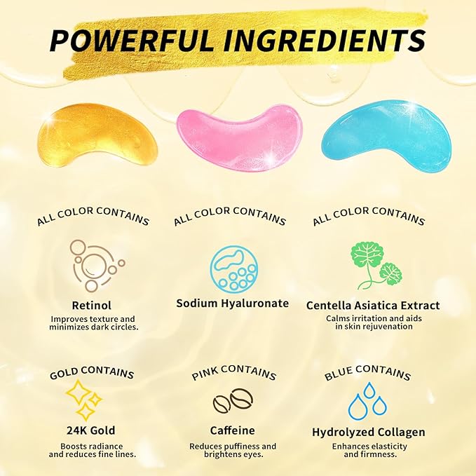 Under Eye Patches(25 Pairs), 24K Gold, Caffeine, Retinol Eye Masks for Puffy Eyes, Wrinkles, Dark Circles, Undereye Bags Treatment - Restoring & Awakening & Moisturizer Skin care Gift for Women-Velvo Beauty