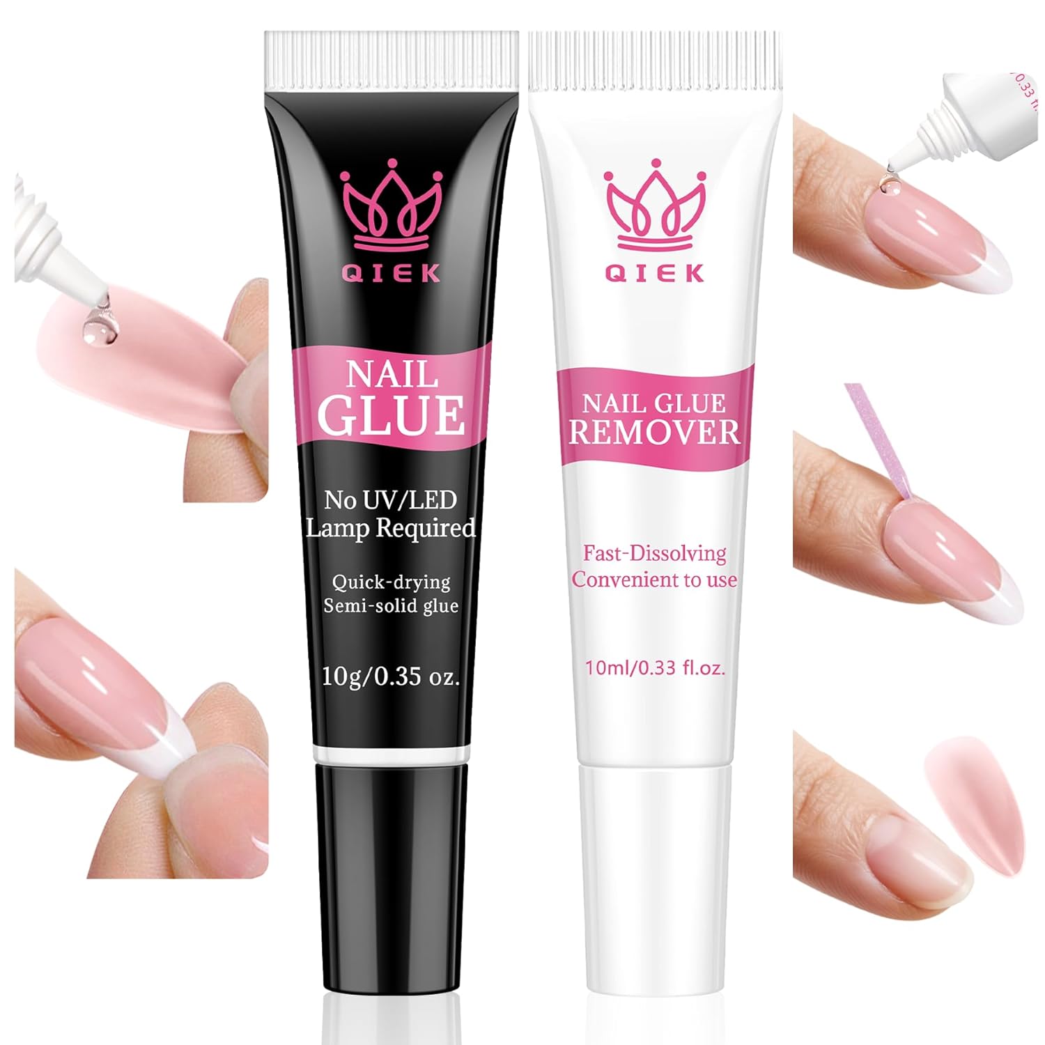 No-Lamp Nail Glue & Remover Set for Press Ons, 10ml Quick Dry 28 Days Super Strong Hold Glue on Nails, 10g Gentle Easy Removal with Tools Set for Beginner DIY Home, Not for Gel Polish Base Coat-Velvo Beauty