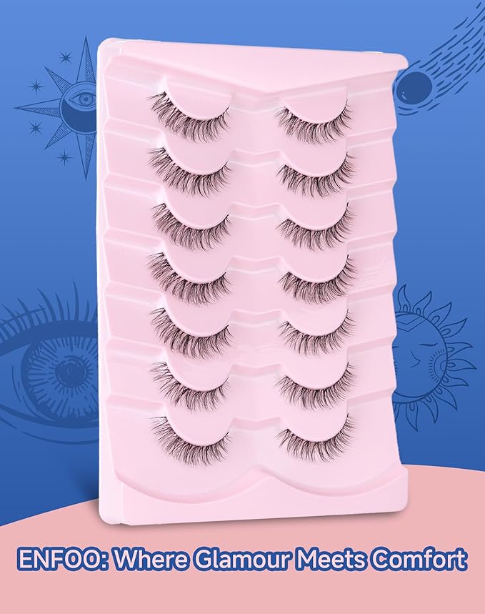 Clear Band Lashes Short Everyday Wispy False Eyelashes Natural Look Flared Strip Eyelash Small Lash Soft Fluffy Pack 7 Pairs SF-06-Velvo Beauty