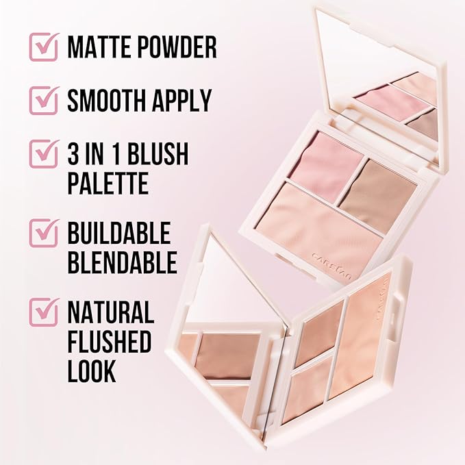 3 Colors Blush Palette For Cheek Makeup, Matte Blush Powder Blendable Face Blush,12H Longlasting, Lightweight, Smooth Pink Blush, Wonderland Pink, 0.37Oz-Velvo Beauty