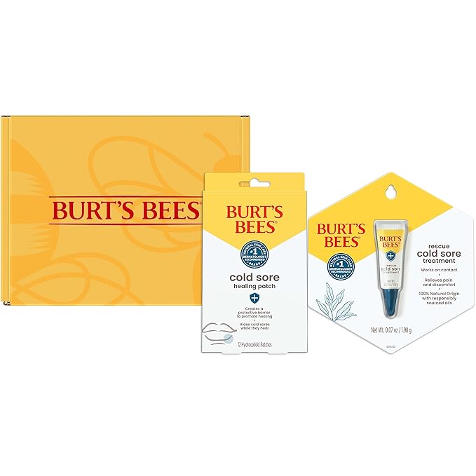 Burt's Bees Cold Sore Treatment Bundle with Burt’s Bees Cold Sore Healing Patches and Burt’s Bees Cold Sore Treatment with Rhubarb and Sage, Protects and Heals Cold Sores, Relieves Symptoms-Velvo Beauty