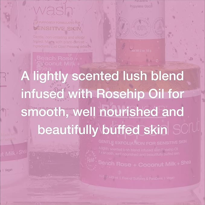 Raw Sugar Beach Rose + Coconut Milk + Shea Body Love Bundle - Sensitive Skin Body Wash, Body Scrub & Deodorant, Clean Ingredients, Formulated without Sulfates and Parabens-Velvo Beauty