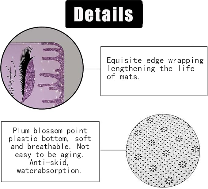 4PCS Purple Glitter Hello Gorgeous Shower Curtain Set, Glam Bling Diamond Rhinestones Gem Makeup Unicorn Eyelash Bathroom Decor, Waterproof Fabric Shower Curtain, Non-Slip Bath Mat Toilet Rug-Velvo Beauty