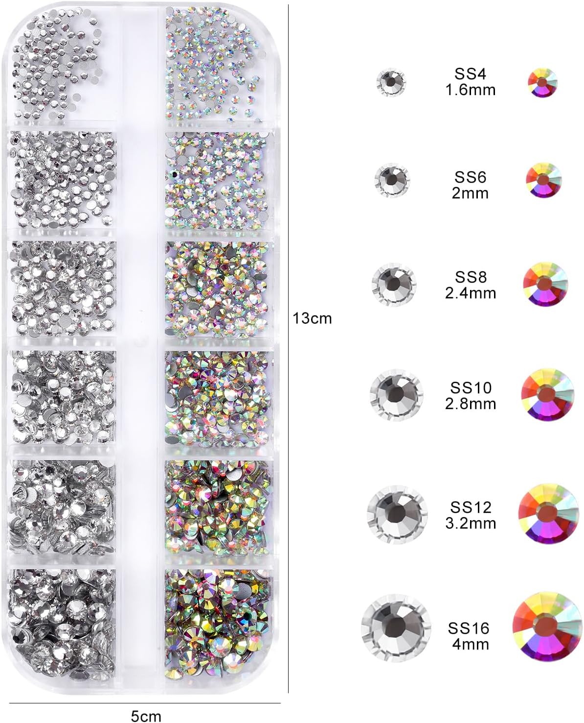 Flatback Rhinestones Half Pearls for Crafting, 1.6-4mm Colorful Crystal AB Rhinestones and 1.5-6mm Small Pearls for Bedazzling, Clothes and Nails Art-Velvo Beauty