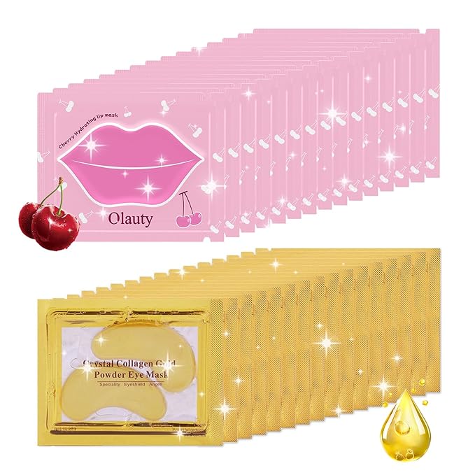 30 Pairs Lip Mask & Eye Mask, 24K Gold Gel Crystal Collagen Eye Pads for Puffy Eyes, Effectively Moisturizing the Lip & Eye Skin, Under Eye Patches for Dark Circles, Eye Bags, Wrinkles and Fine Lines-Velvo Beauty