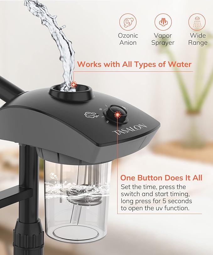 TASALON Professional Ionic Facial Steamer, 2-in-1 Face Steamer for Facial with 5X Magnifying Foldable Arm, Mist Face Steamer Salon Spa Beauty Skin Care Equipment, Aroma Therapy Nozzle Included- Blcak-Velvo Beauty