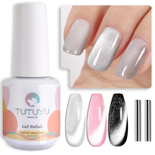 Crystal Cat Eye Gel Nail Polish,15ml Holographic Galaxy Gel Polish Soak Off UV LED Nail Lamp Magnetic Silver Shimmer Velvet Gel Nail Polish for Manicure Salon DIY Home - GP0082-Velvo Beauty