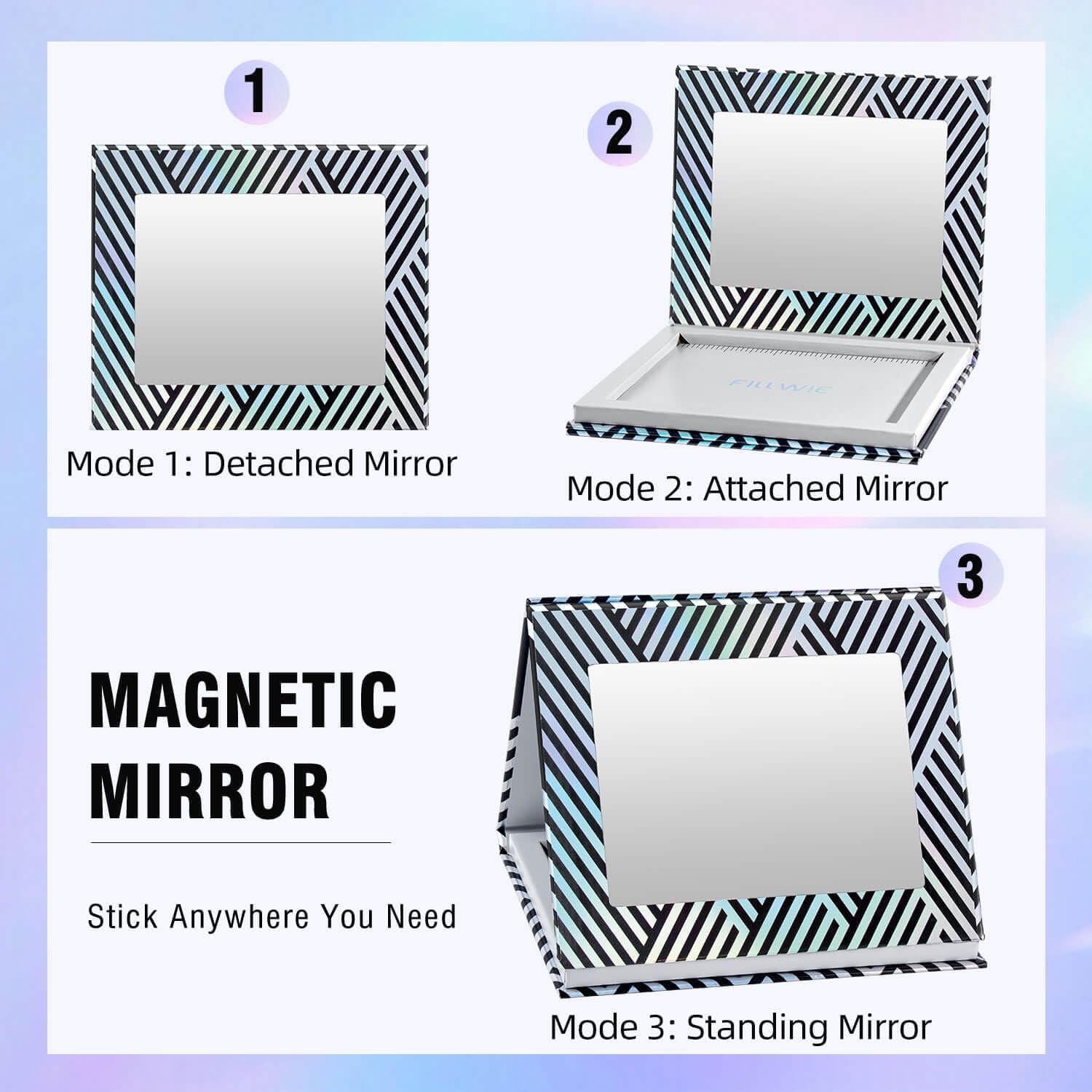 Empty Magnetic Makeup Palette with Mirror, Spatula, 20 Metal Stickers, Suitable for Eyeshadow Lipstick Blush Powder Highlighter and Contour, DIY Refillable, Holographic Stripes (Black, Medium)-Velvo Beauty