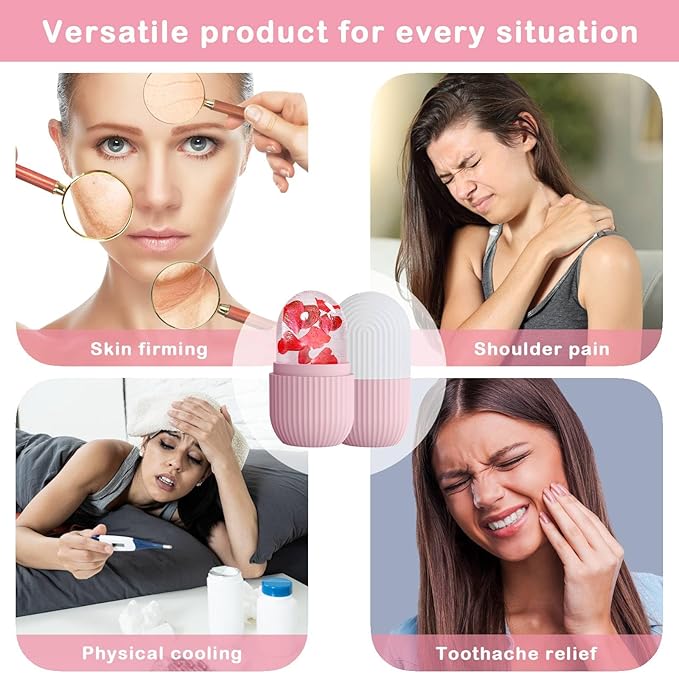 XHJRI Ice Face Roller Massager,Ice Cube Roller for Face, Eyes and Neck Naturally Conditioning and Skin Care,De-Puff Eye Bags,Reduce Migraine Pain,Reusable Massage Silicone Ice Mold (Pink White)-Velvo Beauty