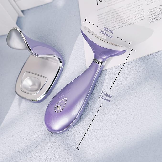 Lily Neck Face Massager, Face Sculpting Tool, Skin Rejuvenation Device with Thermal, Triple Action LED and Vibration, for Anti-Aging, Lifting and Tightening Sagging Skin (Violet)-Velvo Beauty