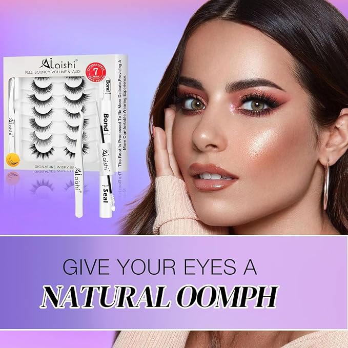 Wispy False Eyelashes Kit With Bond, Seal and Tweezer, 7 Pairs Natural Look Fake Cat Eye Lashes Strips Thin Band Extensions Waterproof Easy Eyelashes for Beginners RQ7Variety Mix-Velvo Beauty
