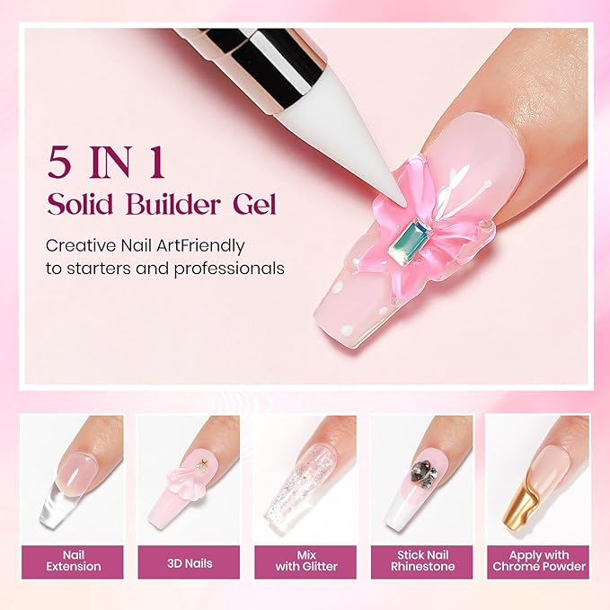 MIZHSE Solid Builder Gel for nails, 3 Colors Sculpting Gel for Nails, Clear White Pink Non-Sticky Hand 3D Nail Art Building Carving Modeling Hard Nail Extension Manicure Salon Home DIY Gift-Velvo Beauty