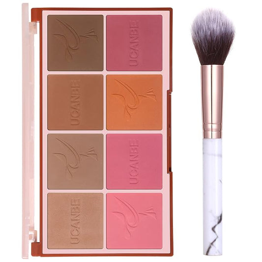 8 Colors Face Matte Blush Palette Shading Blusher with Brush - Buildable Facial Cheek Blusher Contour Bronzing Pressed Powder Makeup Pallet Women Gift Set (01 Matte)-Velvo Beauty