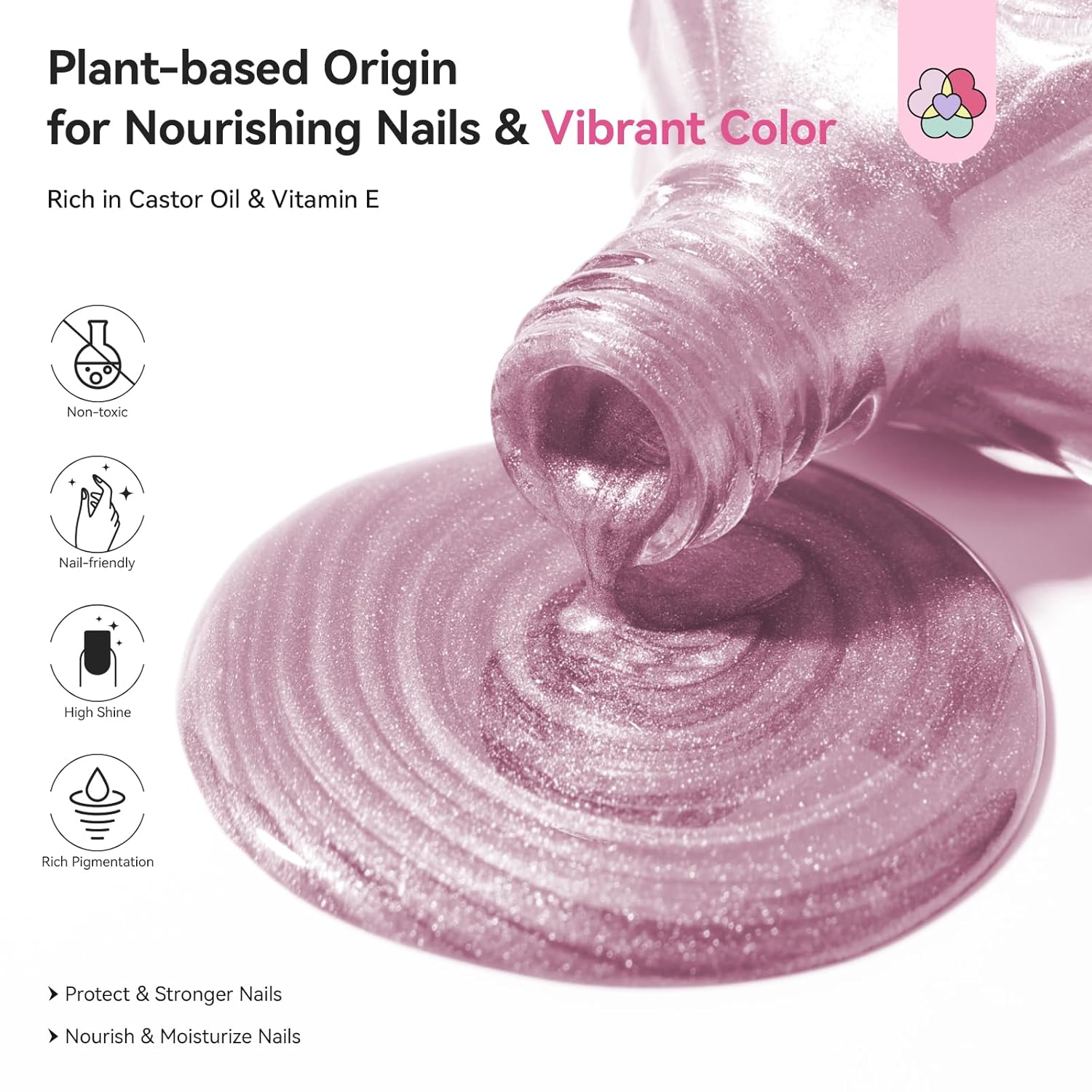 SAVILAND Color Artistry Rose Gold Glitter Nail Polish - 7 Days Shimmer Air Quick Dry Holographic Fingernail Polish, Sparkle Pink High Glossy Home DIY Manicure Gift for Women-Velvo Beauty