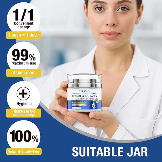 Face Moisturizer Retinol Cream For Face, Collagen Anti Aging Face Cream, Day-Night Neck Cream With Hyaluronic Acid, Wrinkle Cream For Women & Men Reduces Wrinkles, Dryness, 1.85 Fl. Oz-Velvo Beauty